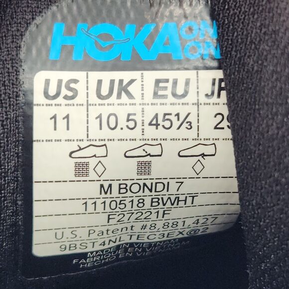 Hoka One One Bondi 7 Shoes Men Size 11 Running Black/White main image 3
